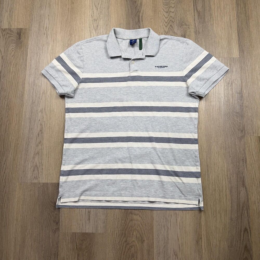 G-Star RAW Polo Shirt Mens XL Gray Striped Short Sleeve Logo Casual Cotton